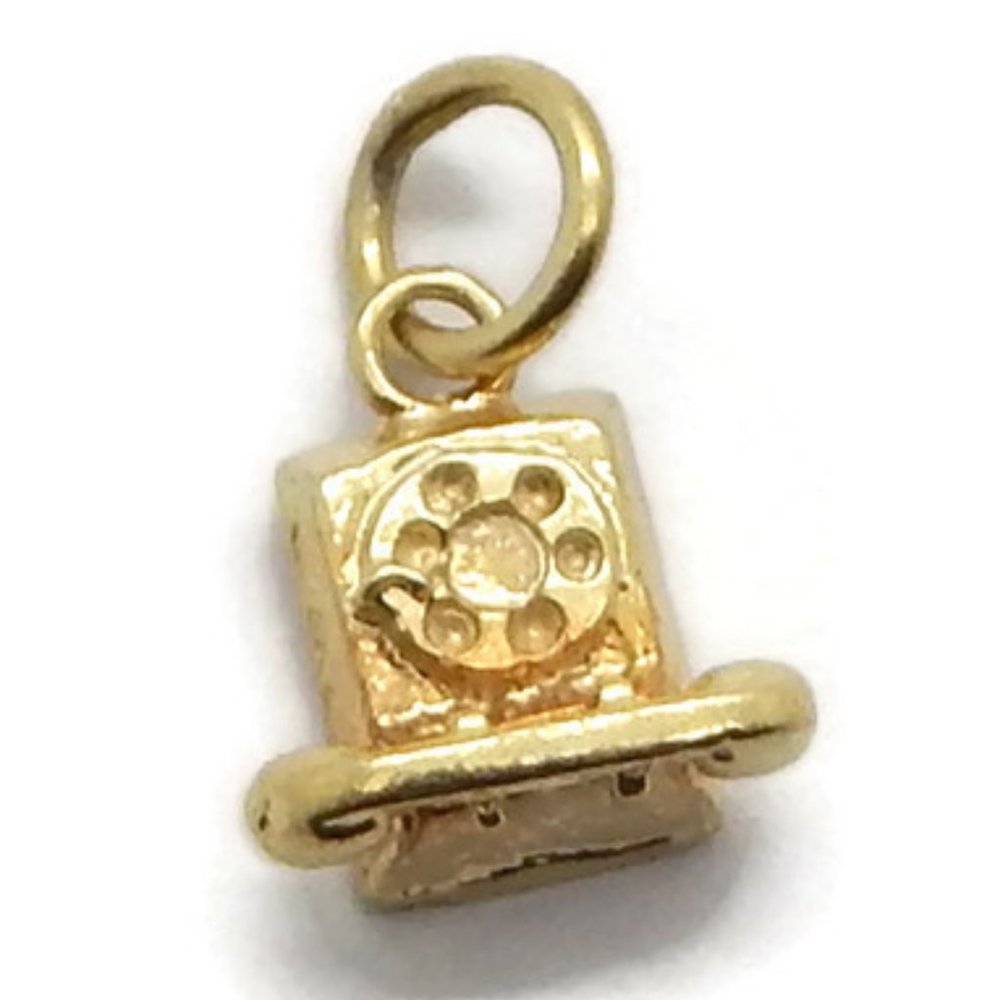 Telephone Vintage Pendant Charm 14k Yellow Gold - Picture 4 of 6